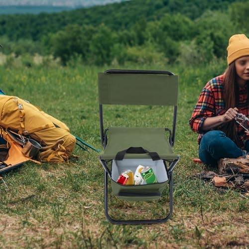 Deurqund Folding Chair with 10L Insulated Cooler Bag, Portable Camping Chair for Adults, Compact Foldable Fishing Chairs with 100kg Capacity for Outdoor, Picnic, Beach (Green) — view 4