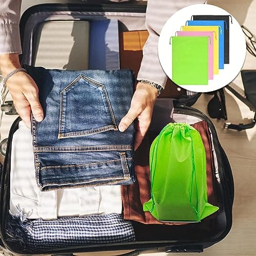 5 Pieces Travel Drawstring Shoe Bags,Travel Non-Woven Shoe Packing Organizers Tote Bags Drawstring,Universal Portable Non-Woven Shoe Packing Clothes Bag for Men Women Daily Home Travel Use (5colors — view 6