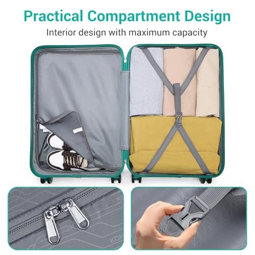 Kono 55x40x20cm Cabin Suitcase ABS+PC Hard Shell 20" Carry On Hand Luggage — view 6