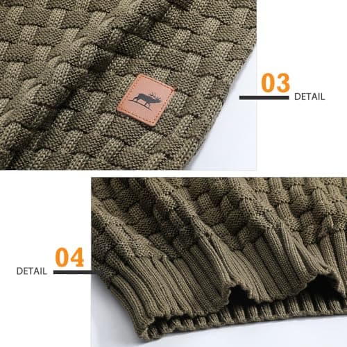 Qinfren Men's Jumpers Tops Stand Collar Buttons Twisted Knitted Green — view 5
