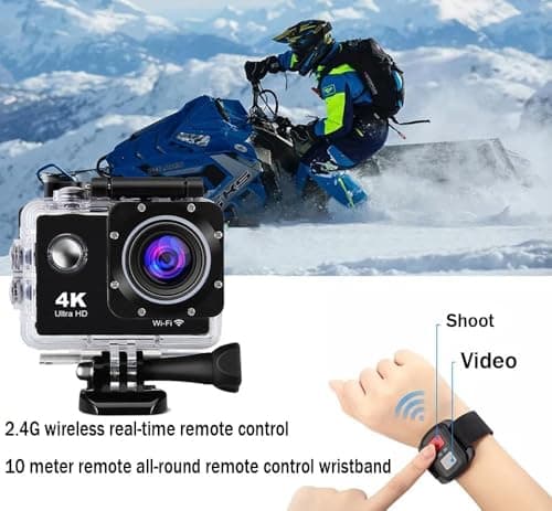 BSLVWG 4K Action Camera 20MP WiFi 30M Waterproof Sports Camera Underwater Camera for Vlog With Ultra HD 170°Wide-Angle 2.4G Remote Control Anti-Shake 2.0'' LCD Screen with Accessories Kit (Gold) — view 6