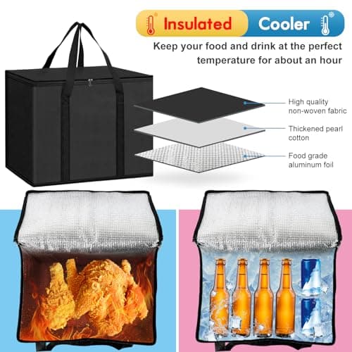 KufaerBeam 35L Insulated Collapsible Cooler Food Delivery Bag, Heavy Duty Cooler Bags for Frozen Food Delivery, Insulated Shopping Bags,Cooling Foods Bag for Camping BBQ Shopping Fishing Family — view 4