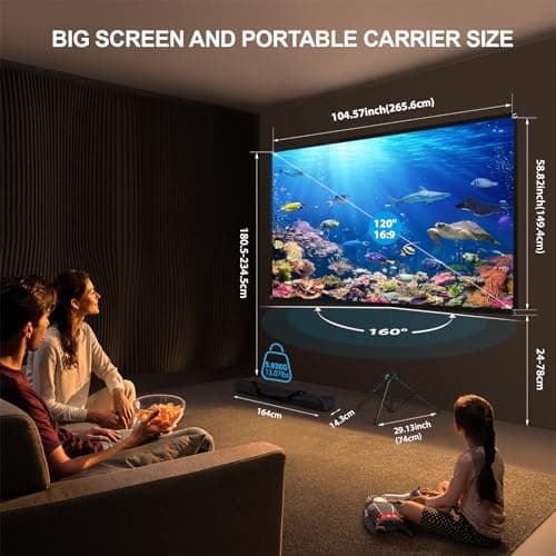 Projector Screen and Stand, Portable Projector Screen, 120 Inch 16:9, Outdoor Projection Screen, 1.2 Gain, 160 Degrees View Angle, 2 Mounting Modes, Fast Setup, Idea for Home Cinema, Backyard Party. — view 2