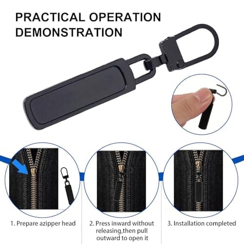Quality Metal Zipper Pull Replacement Kit - 4 PCS Detachable Zipper Tabs for Luggage, Backpacks, Clothing Repair | Durable Black Slider Pulls, Easy Installation — view 3