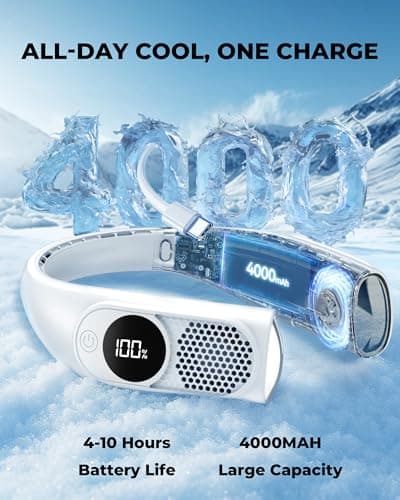 ASNUG Neck Fan, Bladeless Neck Fan, 4000 mAh Rechargeable Personal Fan, 360° Hands Free Wearable Fan, 3 Speeds Adjustable,Faster Cooling, Ultra Quiet, Suitable for Home, Office, Travel, Sports — view 5