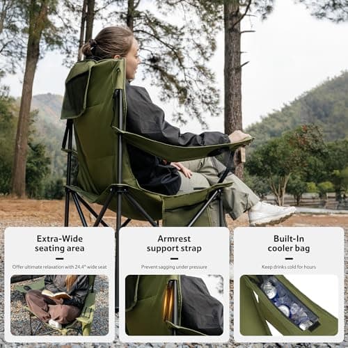 Naturehike 2 Pack ComfortMax Camping Chairs with Padded Seat, Cup Holder and Side Pocket, Portable Folding Chairs Supports 120kg/265lbs(Green) — view 5