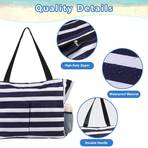 TAHAVICE Large Beach Bags for Women, Waterproof Summer Beach Tote Bag with Zip and 8 Pocket, Holiday Lightweight Bags for Travel & Pool — view 5