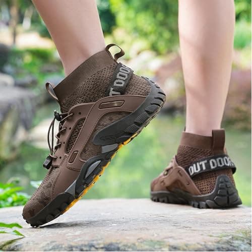VTASQ Hiking Boots Mens Outdoor Non-Slip Trekking Mountaineering Shoes Trainers Lightweight Camping Climbing Shoes Sneaker Brown 8 UK — view 3