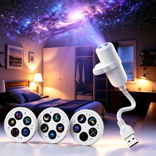 KQLHLHDYZ Galaxy Projector Night Light, 5D Holographic Night Light Projector with 15 Patterns Plug and Play USB Powered 360° Adjustable, Moon&Star Projector for Bedroom