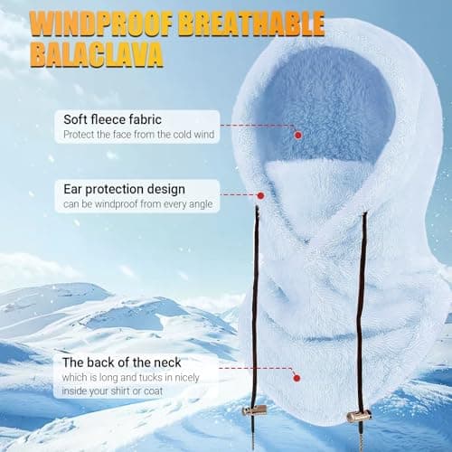 Balaclava Winter Thermal Fleece Snood Balaclavas for Men Unisex Neck Warmer Snoods for Men Women Sherpa Hood Ski Mask Windproof Face Cover Hat Neck Gaiter Skiing Fishing Outdoor Sports Sky Blue — view 3