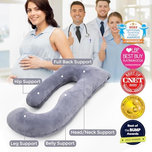 momcozy U Shaped Pregnancy Pillow, Full Body Support, Back&Hip, Velvet Grey — view 2