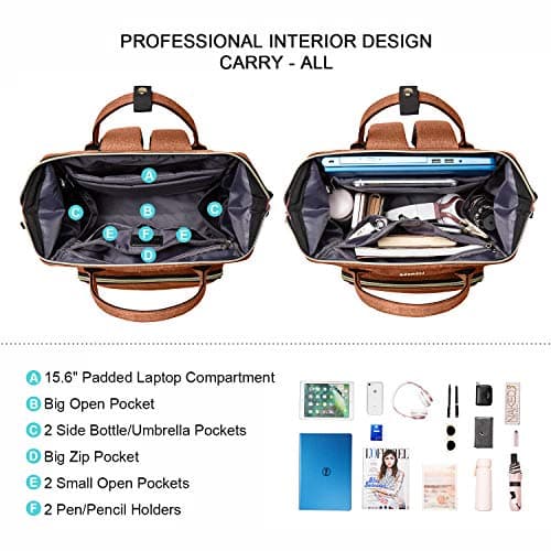LOVEVOOK Laptop Backpack Women, Large Work Womens Backpacks, 15.6 Inch Rucksack Bag for Travel Business Uni, Lightweight Ladies Back Pack with USB Port & Anti-Theft Pocket, Orange — view 4