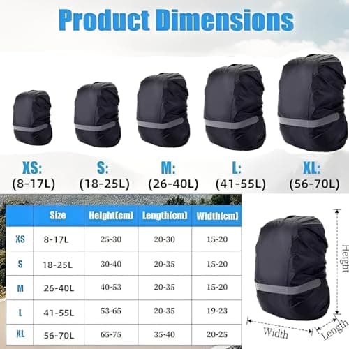 JITIFAZH Backpack Waterproof Cover with Reflective Strap (8-70L), 2 Adjustable Anti Slip Cross Buckle Strap for Outdoor, Hiking, Camping, Traveling, Cycling(Black, S for 18-25L backpack) — view 5