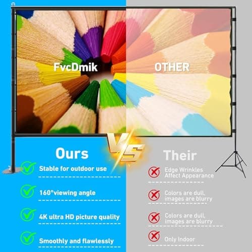150 inch Projector Screen with Stand, 16:9 4K HD Portable Outdoor Movie Screen, Wrinkle-Free Foldable Indoor Projection Screen with Carry Bag & Ground Nails for Backyard Cinema Home Theater — view 4