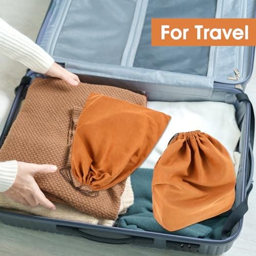 2 Pack Dust Bags for Handbags 2 Sizes Velvet Handbag Dustbag Premium Suede Dust Cover Storage Bags with Drawstring Dustproof Pouch for Handbag Storage Flannel Purse Bag for Travel Home Use (Brown) — view 5