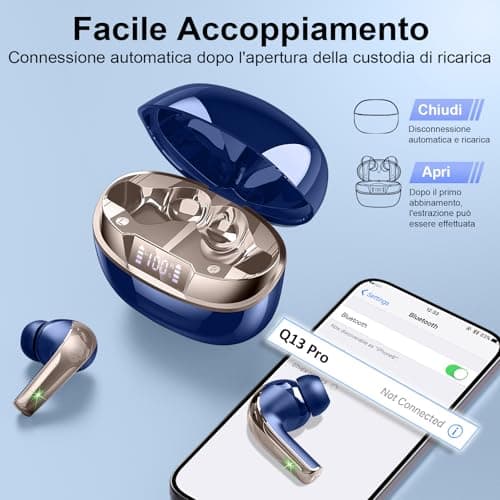AOSRAU Wireless Earbuds, Bluetooth 5.3 Mini Headphones, Noise Cancelling Mic, Waterproof, Blue Gold — view 3