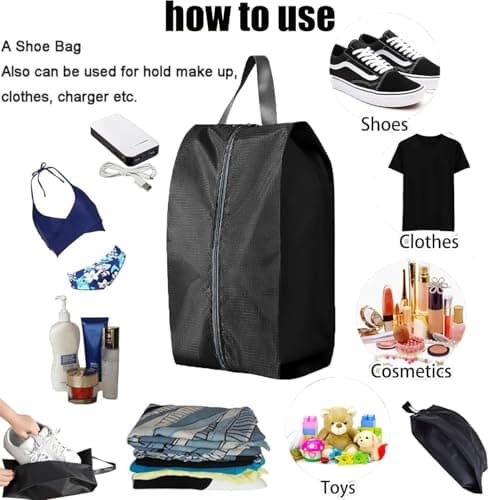 CJWLKJ 6Pcs Multi-Size Travel Shoe Bags Portable Travel Gifts Shoe Organizer with Zipper Closure, Waterproof Nylon Shoe Storage Organizer with Handle Travel Bags for Men and Women, Black — view 4