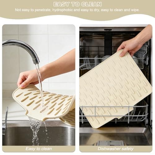 Wihozte Silicone Draining Mat, Non-Slip Silicone Dish Drying Mat No-Spill Dish Drainer Mat, Fast-Tableware Fruit Vegetable Draining Board Mat Folding Draining Board Mat (1, Beige) — view 4
