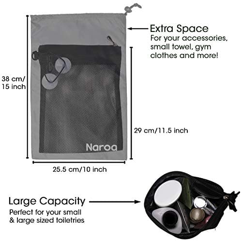 Waterproof Multifunctional Toiletry Shower Bag for Gym, Travel, Business and Foldable Portable Hanging Bathroom Mesh Caddy with Wet & Dry Storage Suction Hook Tote for Men Women — view 6