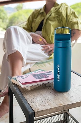 LifeStraw Go Series – Double Wall BPA-Free Vacuum Insulated 18 oz Stainless Steel Water Filter Bottle for Travel and Everyday use; Laguna Teal — view 6