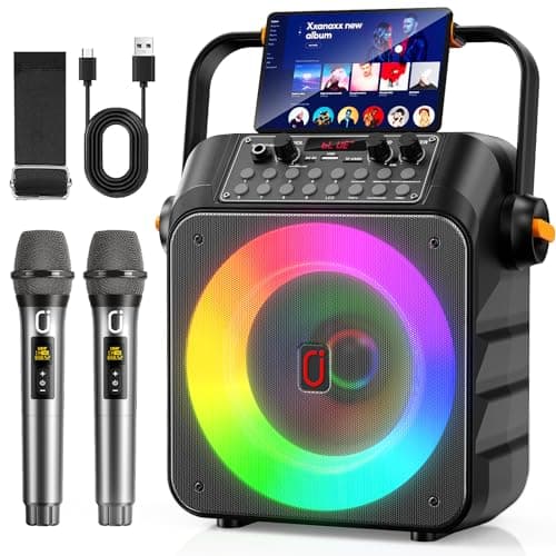 HWWR Karaoke Machine for Adults, Portable Bluetooth Karaoke Speaker with 2 Wireless Microphones, PA System with 6.5" Subwoofer, Echo Adjustment, Support REC/TF Card/USB/AUX for Home Party