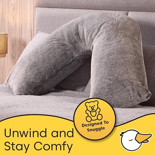 Downland Huggleland V Shaped Pillow - Luxury Faux Fur V Pillow for Pregnancy, Nursing & Reading, Back & Neck Support, Orthopaedic Maternity Pillow - 80x80cm, Steel Grey — view 2