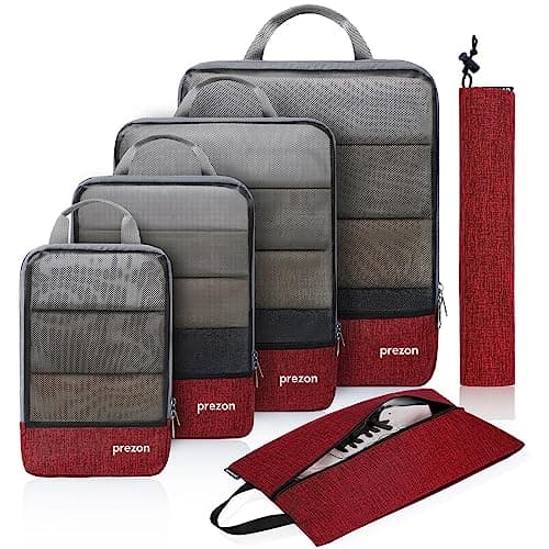 Prezon Compression Packing Cubes with Travel Shoes Bag and Laundry Bag, Luggage Organiser Set, Extensible Suitcase Organiser, Packing Organisers for Suitcases, Packing Cubes for Travel or Storage