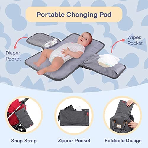 RUVALINO Baby Changing Bag Backpack, Neutral All-in-One Baby Bags for, Multifunction Large Travel Backpack with Portable Changing Pad, Stroller Straps, Pacifier Case and Insulated Pockets, Dark Gray — view 2