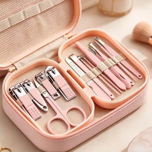 14 PCS Nail Clippers Kit, Manicure Set,Nail Care Kits Pedicure Set,Cuticle Trimmer Grooming Kit, Professional Stainless Steel Nails Care for Men, Women with Storage Travel Case (Pink) — view 5