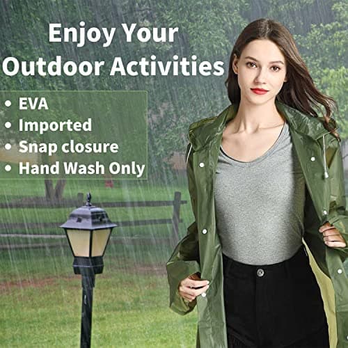 Gerhannery Reusable Raincoat, 2Pcs Waterproof Rain Poncho Travel Rain Cape for Men and Women, Lightweight Rain Poncho Adult, Sports Rain coat Hooded for Festivals Cycling Outdoors (Olive Green) — view 3