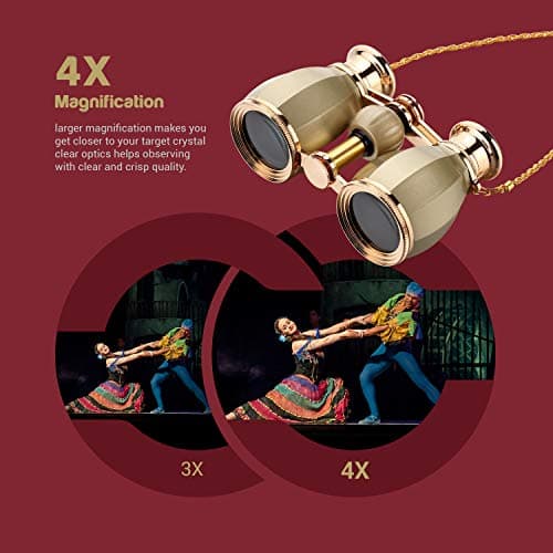 ESSLNB Opera Glasses Binoculars 4X30 Theatre binoculars with Chain and Case Optical Glass Womens binoculars For Theater Concert Women Gift (Gold) — view 3