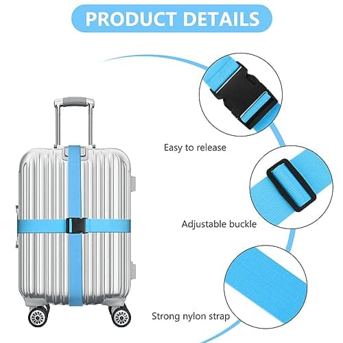 Flintronic 6 Pcs Luggage Straps with Luggage Tags, Adjustable Packing Belts for Suitcases Security Non-Slip Travel Belt Travel Accessories（Blue） — view 3