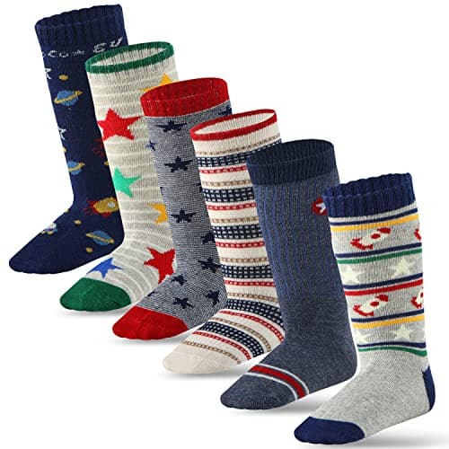 6 Pairs Toddler Boy Non Skid Socks Baby Boy Knee High Socks, Cotton Socks for Boys Grips Socks Anti Slip Socks (1-3 Years, 6 Pairs Super Star)