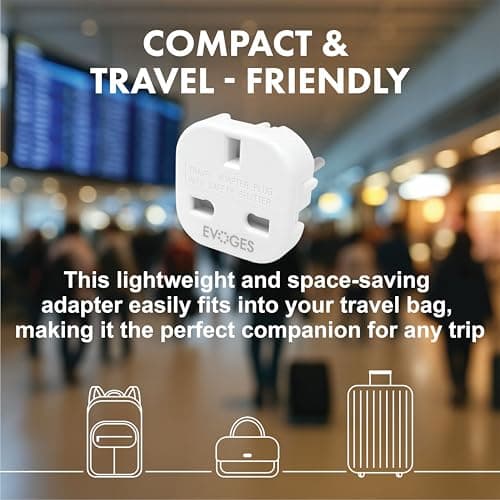 Evoges UK to European EU Travel Adapter 10A Plug Type G (3-Pin) to Type C,E,F (2-Pin) Travel Europe White (Pack of 2) — view 2