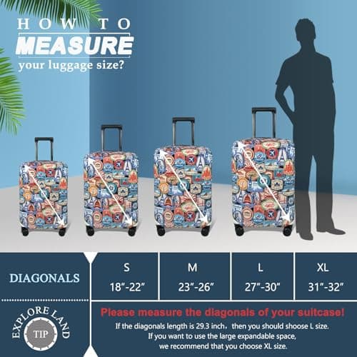 Explore Land Travel Luggage Cover Suitcase Protector Fits 23-26 Inch Luggage (Landmark Sticker, M) — view 5