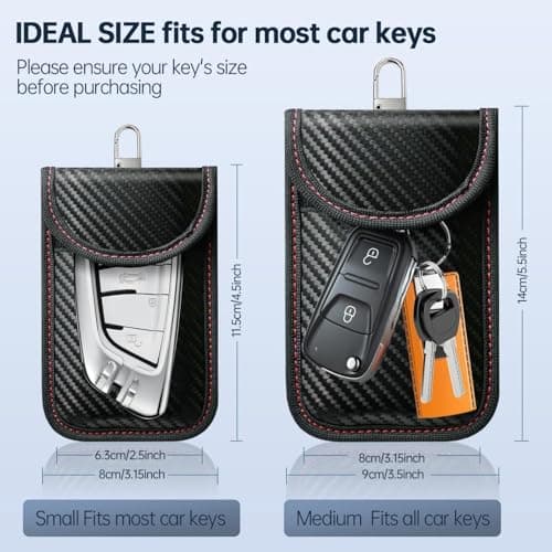 caslord Faraday Pouch for Car Keys, Pack of 2 Anti-Theft RFID Key Fob Protection Bag with 4 Pack Key Rings for Car Security, S, Red and Blue — view 6