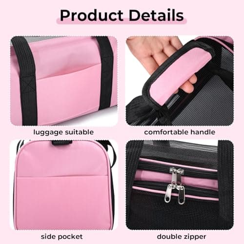 Pomodee Soft Sided Cat/Pet/Puppy/Dog Carrier Bag,Portable Airline Approved Pet Carrier Bag Pink for Cats/Dogs,Cat Travel Bag with Shoulder Strap&Removable Mat up to 6KG — view 5