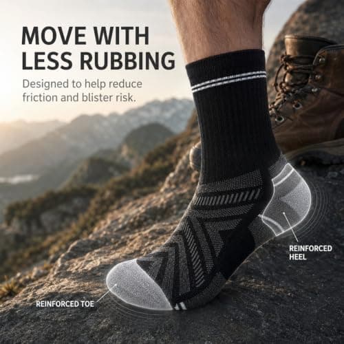 GOZINA Men's Merino Wool Hiking Socks, 3 Pairs Thermal Boot Socks, Black — view 5