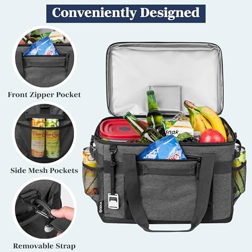 OPUX Soft Cooler Bag, Insulated Collapsible Soft Sided Portable Cooler, 60 Cans Beach Camping Leakproof Cooler with Shoulder Strap, Ice Chest for Travel Road Trip Picnic, Charcoal Gray — view 3