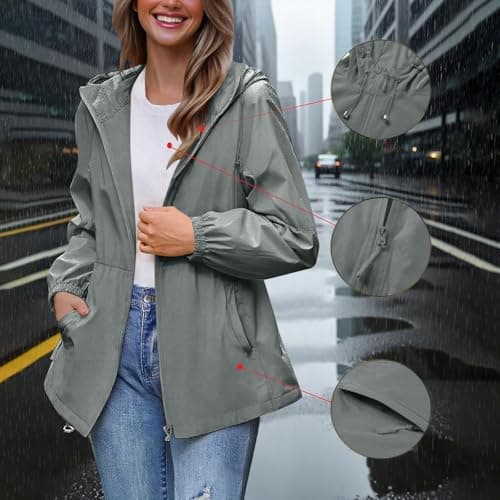 Waterproof Jacket Packable Rain Coats for Women Lightweight Rain Jacket with Hooded Ladies Packable Functional Jackets Windbreaker Breathable Active Outdoor Coats Gray S — view 2