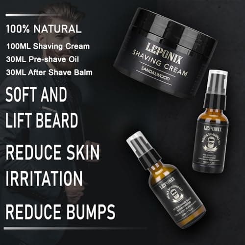 Shaving Kit for Men, Aftershave Men Gift Set Includes Sandalwood Shaving Cream, After Shave Lotion for Men and Pre Shave Oil Fights Nicks, Cuts and Razor Burn Gift Set for Him Men Boyfriend — view 2