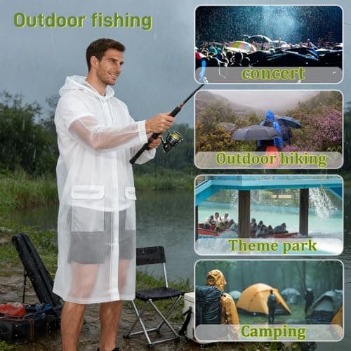 Yixker EVA Adults Rain Poncho, Portable Waterproof Poncho, with 2 Storage Bag&Reusable raincoat with Hoods for Camping,Fishing, Hiking Travel, Amusement Parks, Festival(White) — view 5