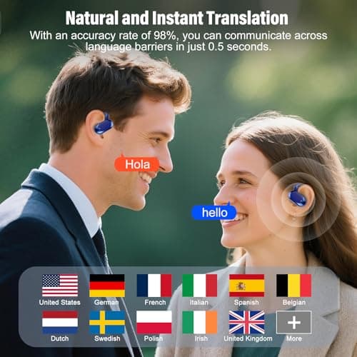 AI Real Time Language Translation Earbuds, Open Ear Bluetooth 5.4, Blue — view 2