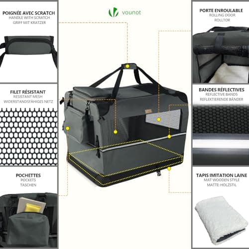 VOUNOT Pet Carrier Bag Portable Foldable Dog Cat Travel Carrier Bag, 3 Entry Doors, Breathable Mesh and Padded Handles, M Grey — view 5