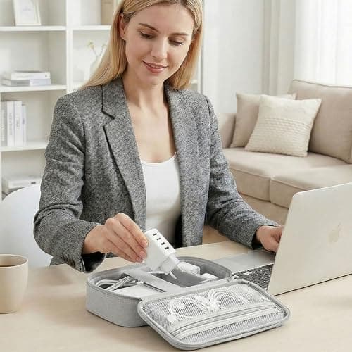 Arae Soft Canvas Tech Pouch - Cable & Charger Organizer with Removable Dividers | Compact Single-Layer Storage for Power Bank, Cords & Accessories | 25x12x6.5cm | Gray — view 5