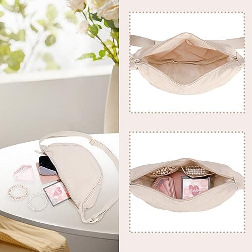 Firtink 2 Pack Crescent Bag for Women Men, Nylon Crescent Bags Dumpling Bag Hobos Crossbody Bags Purse with Adjustable Strap(Beige) — view 6