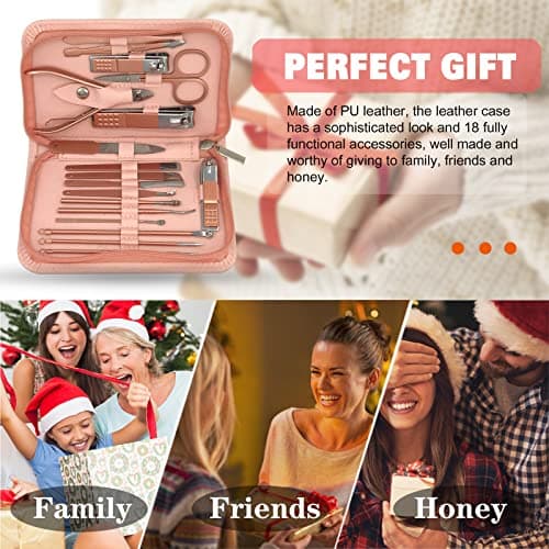 Manicure Set Professional Nail Clippers Kit Pedicure Care Tools with Zipped Bag for Women - 18 in 1 Grooming Tools Kit for Travel & Home（Rose Gold） — view 6