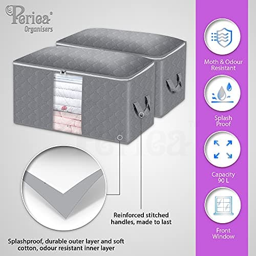Periea 'Alma' Clothes & Bedding Storage Bags – 90L – Pack of 3 | Large Foldable Storage with Zip & Handles for Clothes, Duvets & More — view 4