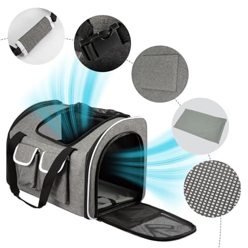 SUNNYNEST Cat Carrier, Airline-Approved Pet Travel Bag for Small Cats & Dogs up to 10 kg, Foldable Design with Lockable Zippers, Waterproof Base & Plush Cushion, 49×30×33 cm — view 3