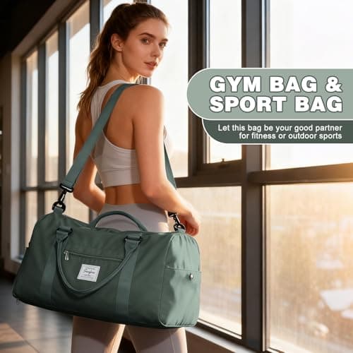 WEPLAN Gym Bag Womens Men Sports Fitness Bags Weekend Overnight Bag Travel Duffle Bags for Women with Shoes Compartment Wet Pocket,Holdall Hospital for Swimming Carry on Hand Luggag,A5-Army Green — view 2